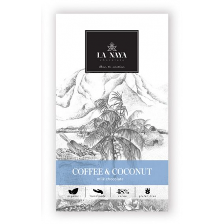 Organic dark milk chocolate with coffee and coconut LA NAYA, 80 g