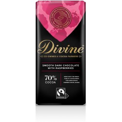 Juodasis šokoladas 70% su avietėmis DIVINE, 100 g