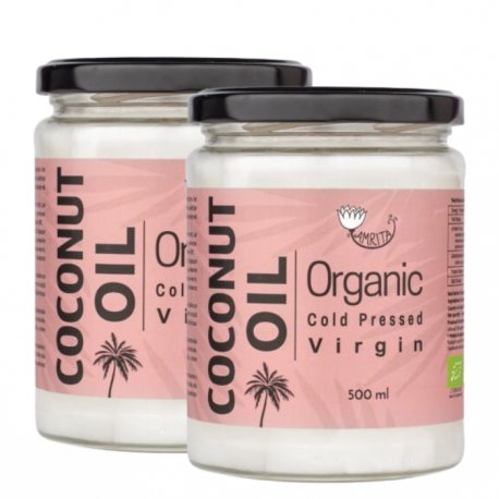 Organic Unrefined Cold-Pressed Coconut Oil AMRITA, 500 ml (2 pcs)