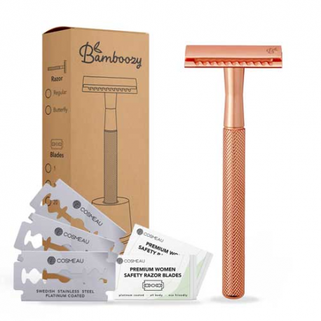 Stainless steel bronze razor with blades (20 pcs.) BAMBOOZY, 1 pc