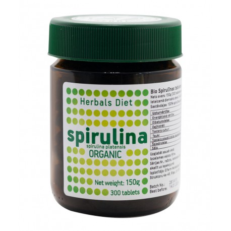 Spirulīna Bio piedeva, Herbals Diet 300 kapsulas