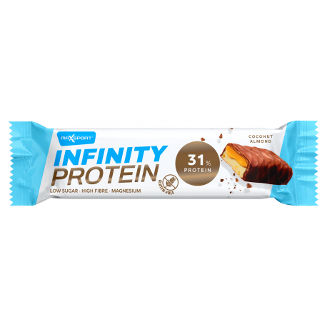 Baltyminis batonėlis su karamelės, kokoso ir migdolų skoniu pieninėje šokolade, be gliuteno, Maxsport 55 g