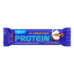Baltyminis batonėlis su kokosais ir migdolais, pieniškame šokolade, be pridėtinio cukraus, be glitimo – MAXSPORT, 40 g