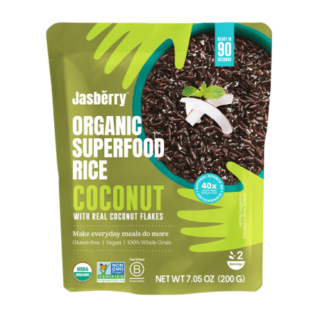Organic Gluten-Free Whole Grain Jasberry EXPRESS Rice with Coconut Flakes, 200 g