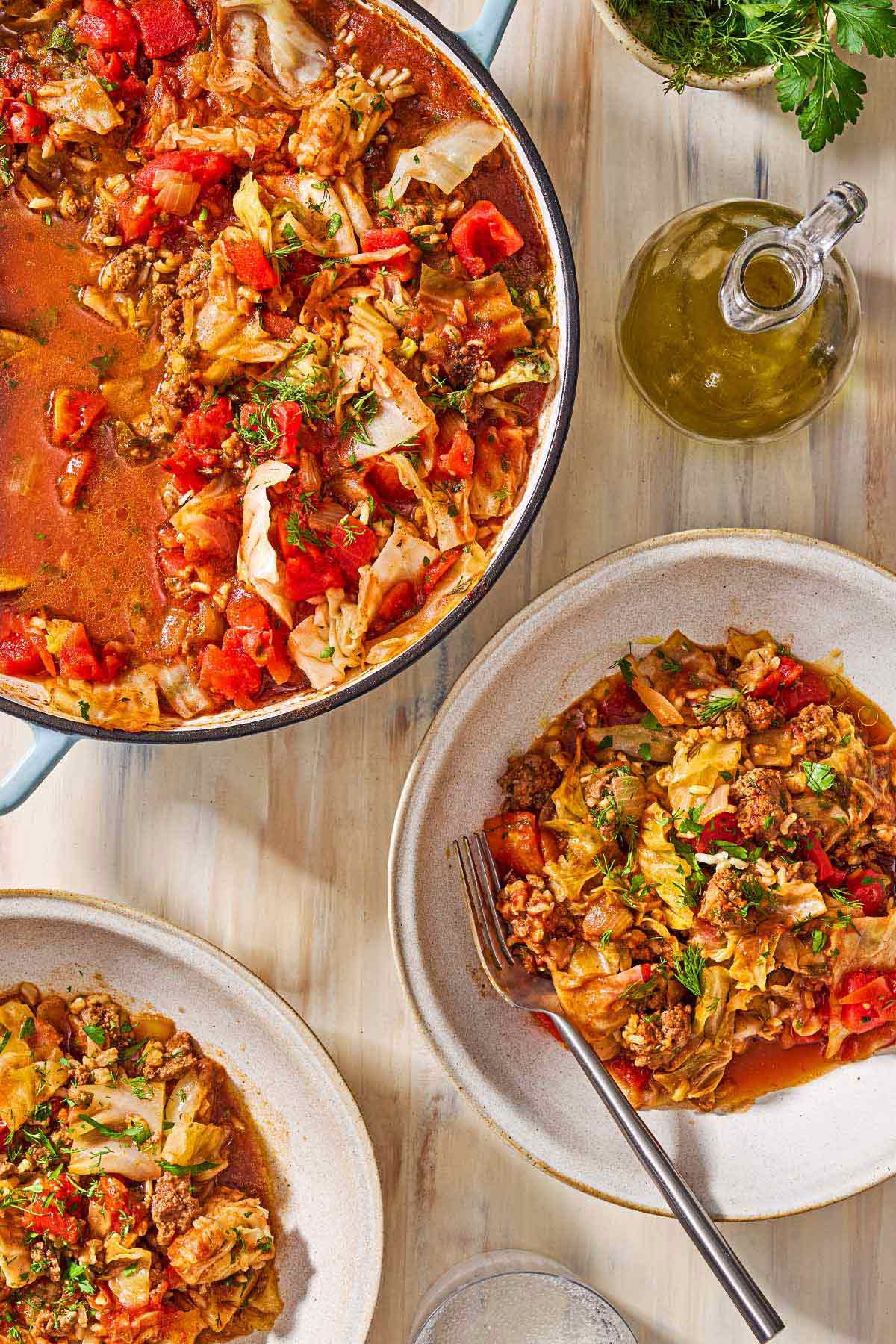 Cabbage, Ground Beef and Brown Rice Mediterranean Style