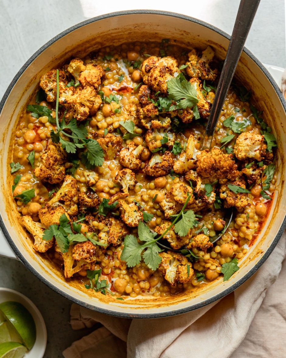 Creamy Coconut Couscous with Golden Roasted Cauliflower & Chickpeas
