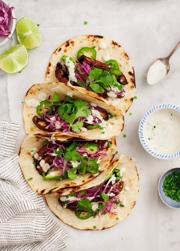 Mexican Tacos with Portobello Mushrooms and Spicy Vegan Sauce