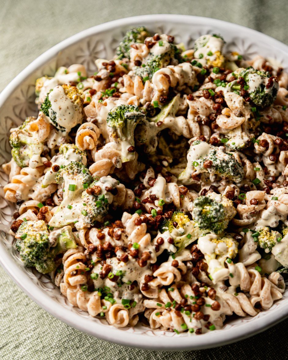 Vegan Broccoli Caesar Pasta Salad